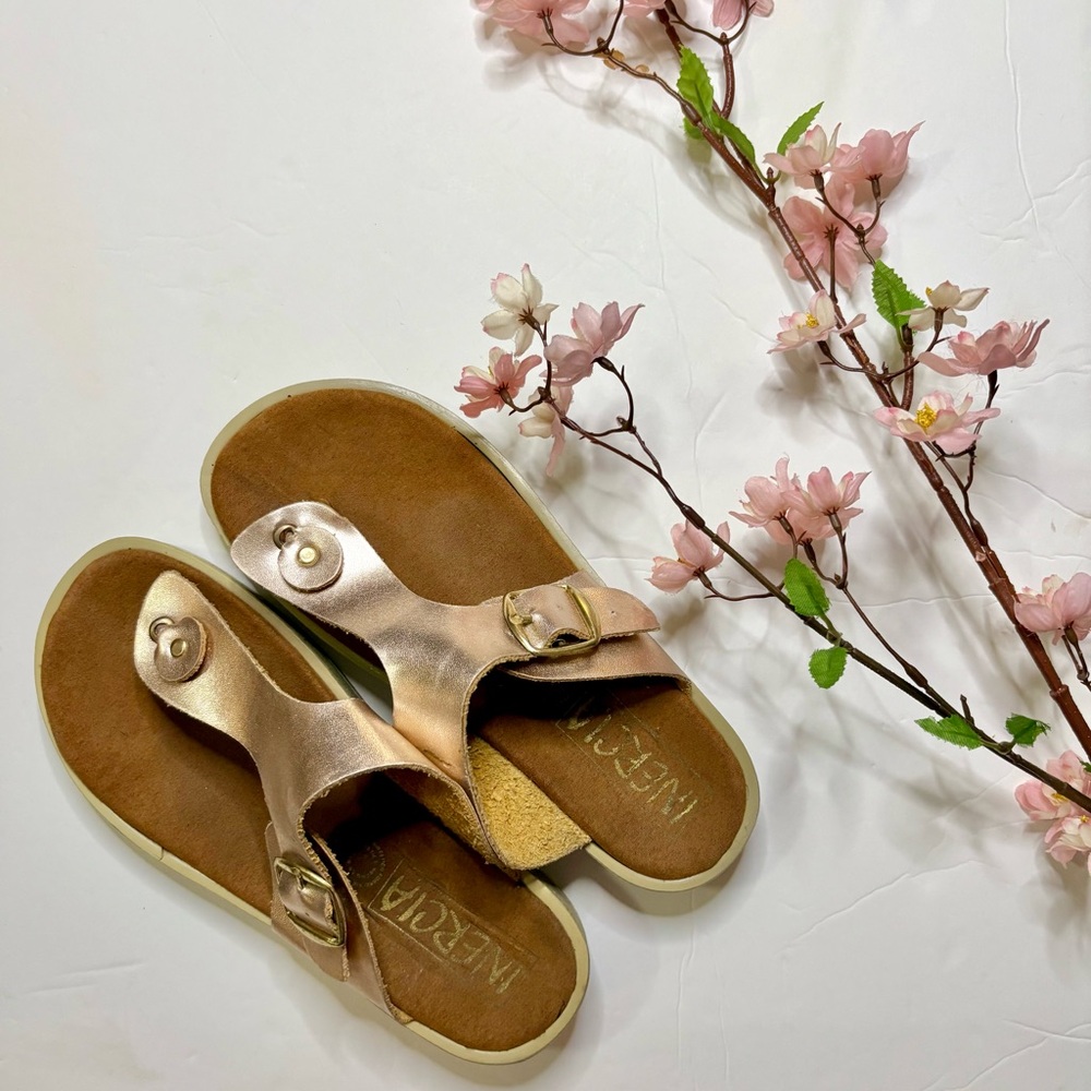 Gold Rose Toe Ring Loop Sandals - image 3